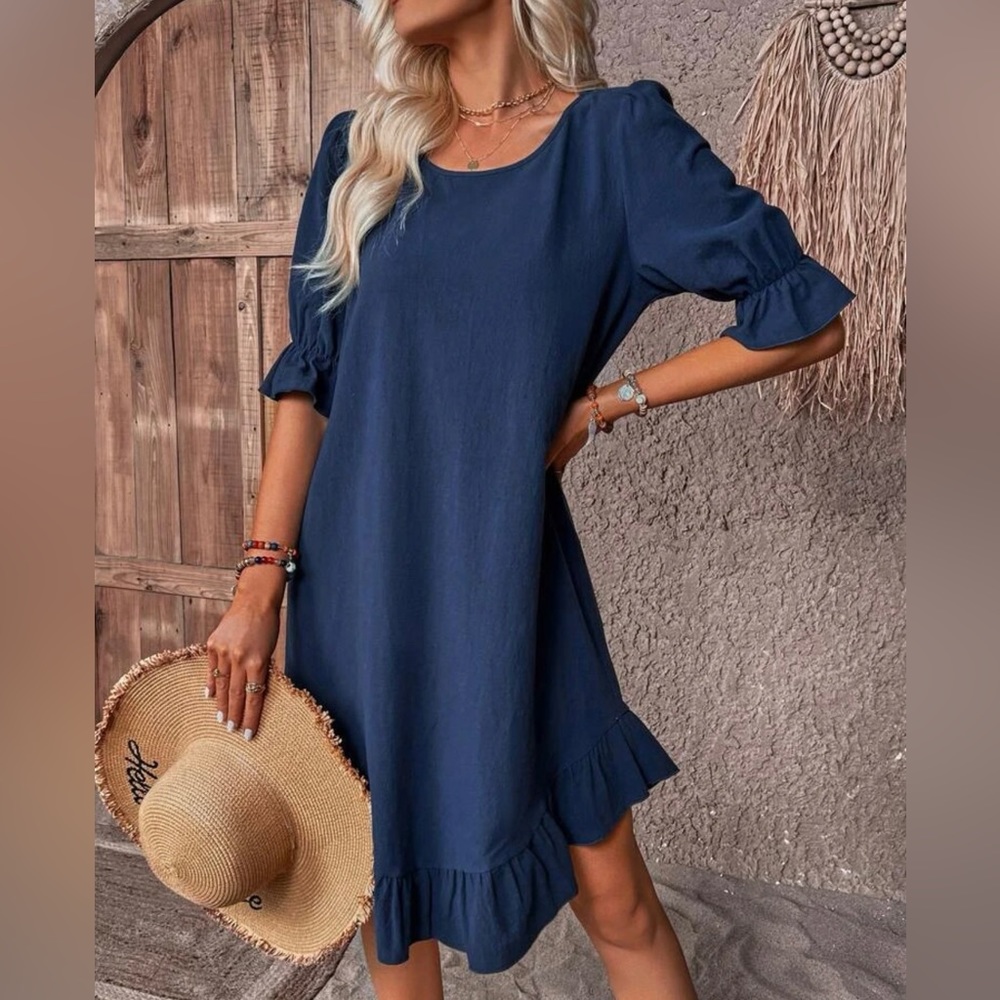 Solid Ruffle Flounce Sleeve Dress - Picture 3 of 4